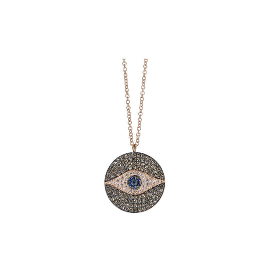 14KT Rose Gold Black Rhodium Diamond Pave and Sapphire Evil Eye Necklace