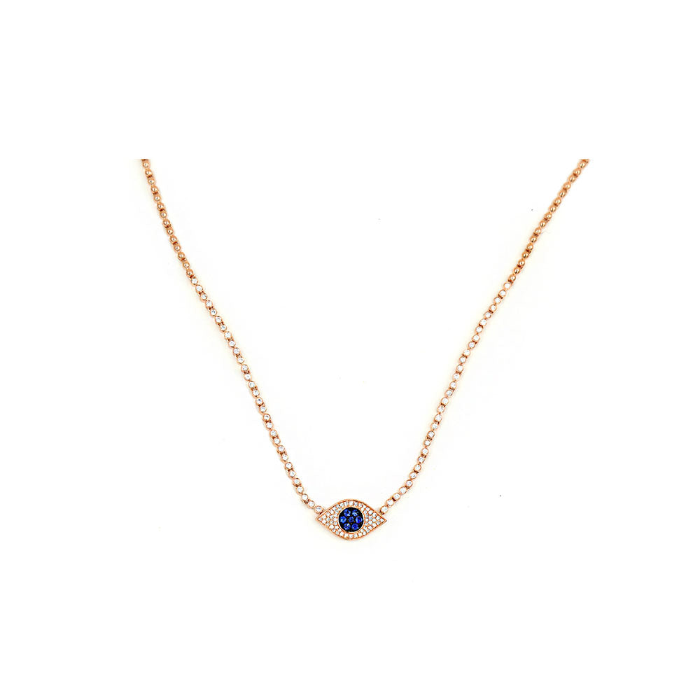 14k Rose Gold Diamond and Sapphire Evil Eye Choker Necklace