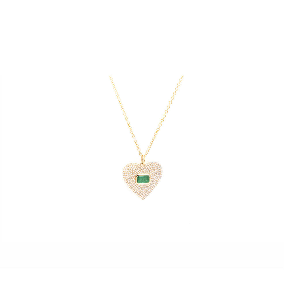 14k Rose Gold Diamond Pave and Emerald Heart Necklace