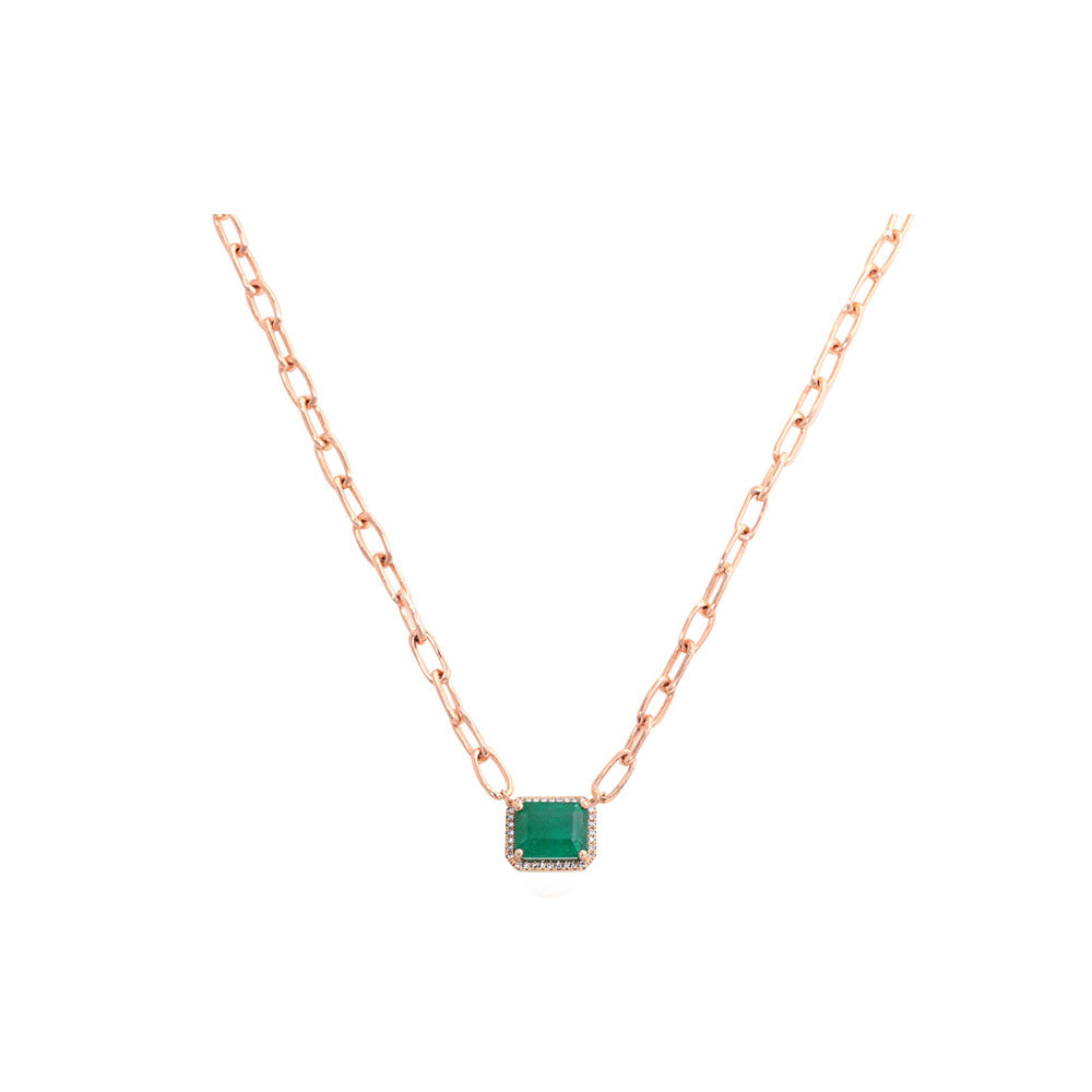 14K Rose Gold Diamond and Emerald Necklace