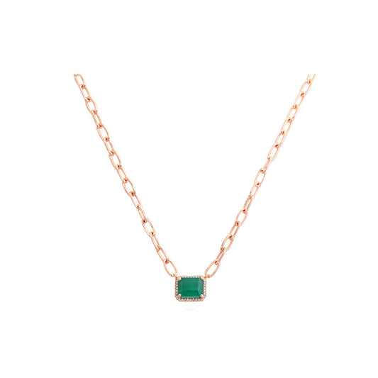 14K Rose Gold Diamond and Emerald Necklace