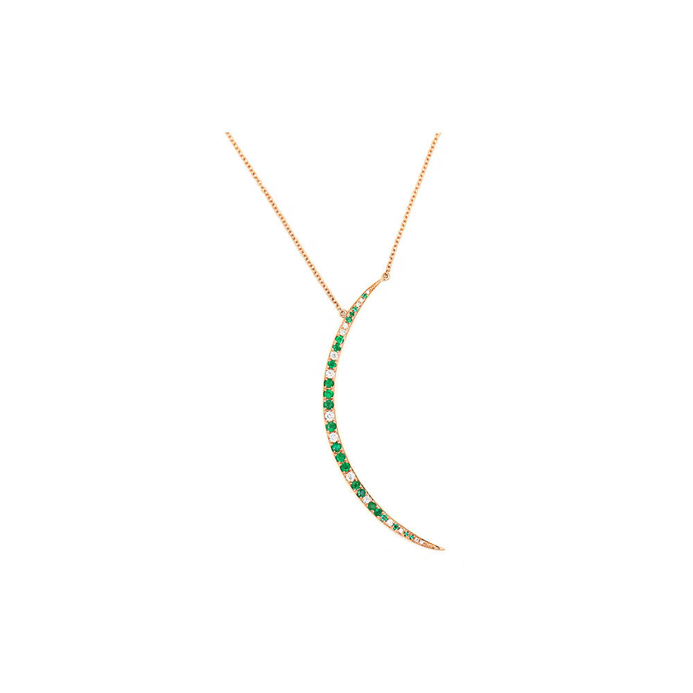 14k Yellow Gold Diamond and Turquoise Crescent Necklace