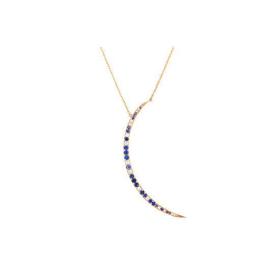 14k Rose Gold Diamond and Sapphire Crescent Necklace