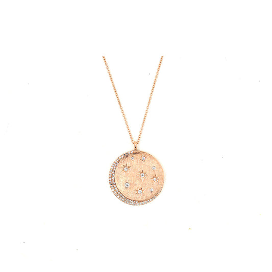 14k Rose Gold and Diamond Moon and Star Necklace