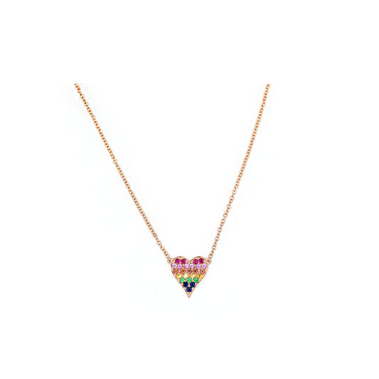 14k Rose Gold Mini Rainbow Sapphire Heart Necklace