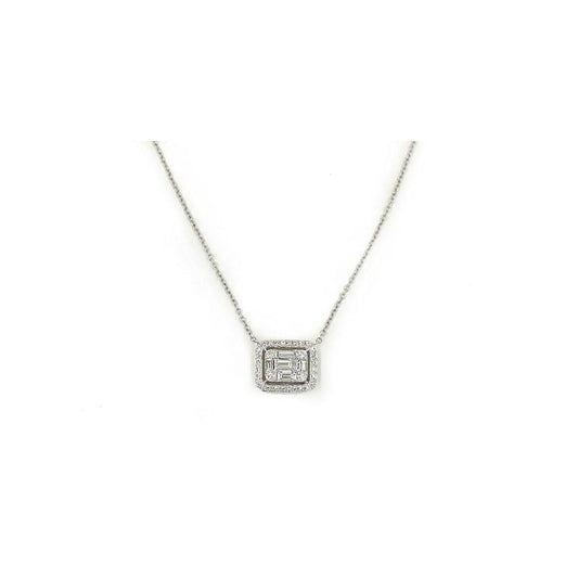 14k White Gold Diamond Pave and Baguette Pendant Necklace