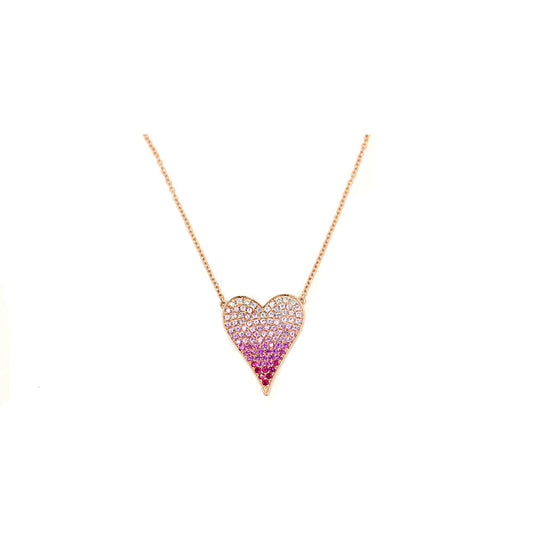 14k Rose Gold Multi Color Pink Sapphire Ombré Heart Necklace