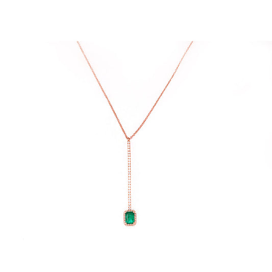 14K Rose Gold Diamond and Emerald Single Line Drop Necklace