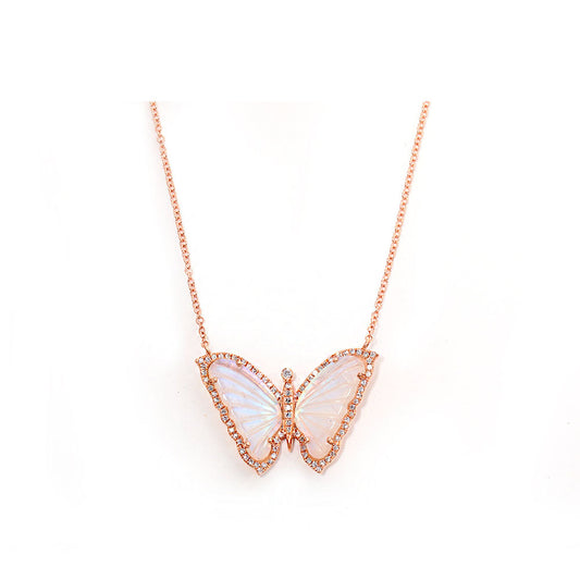 Diamond Pave and Moonstone Butterfly Necklace