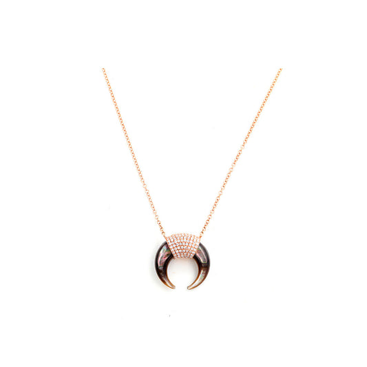 14k Rose Gold Diamond Pave and Black Mother of Pearl Horn Necklace
