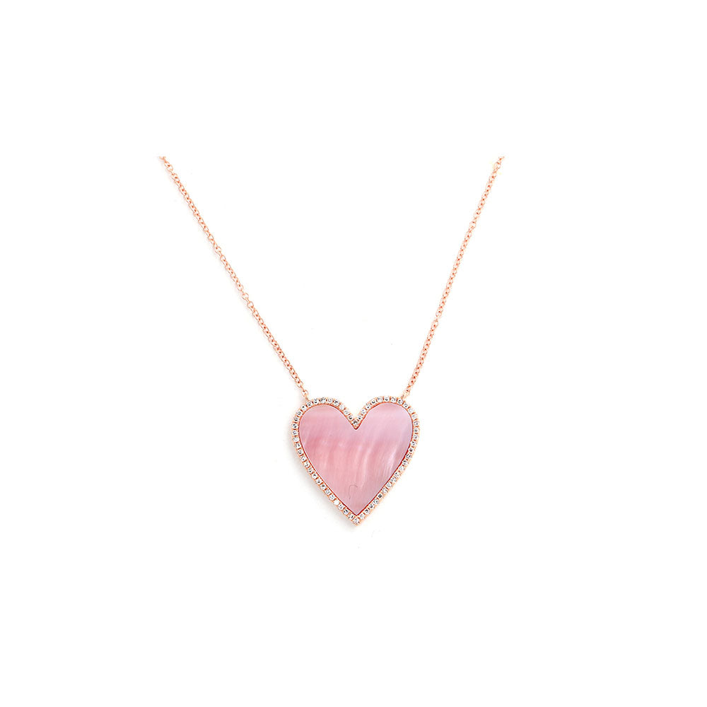 14k rose gold diamond pave and mother of pearl heart