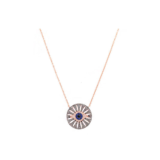 14K Gold Pave, Black Diamond and Sapphire Evil Eye Necklace