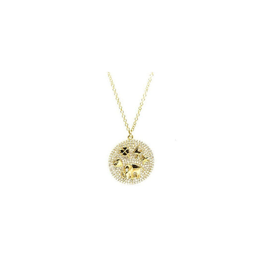 14k Yellow Gold and Diamond Pave Lucky Medallion Necklace. Heart, Clover, Lightning Bolt, Star and Elephant