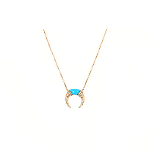 14k Rose Gold Diamond and Turquoise Horn Necklace